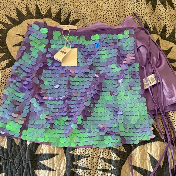 Anthropologie Iridescent Purple and Green Mini Skirt - Picture 4 of 7